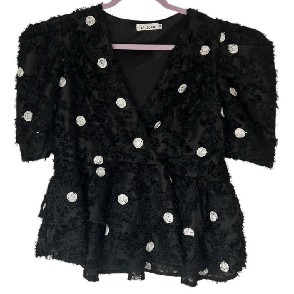 Papillonne Black and White Polka Dot Top Medium
